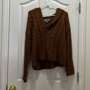 Vintage American Eagle Women's Hoodie Size S Brown Cable Knit Chunky Pullover